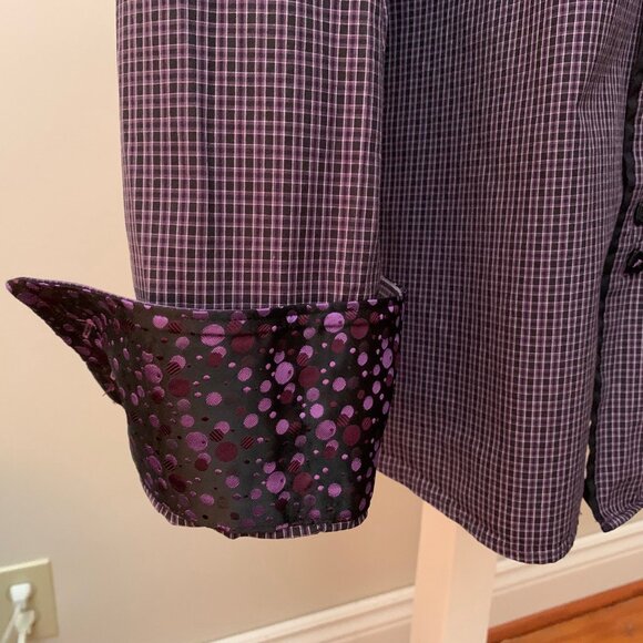 BLU by Polifroni Men’s L Shirt Checkered Burgundy and Black Button Down - Picture 5 of 11